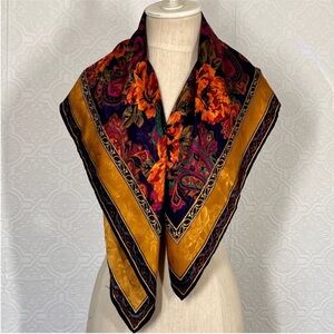 Floral Silk Scarf in Gold and Black